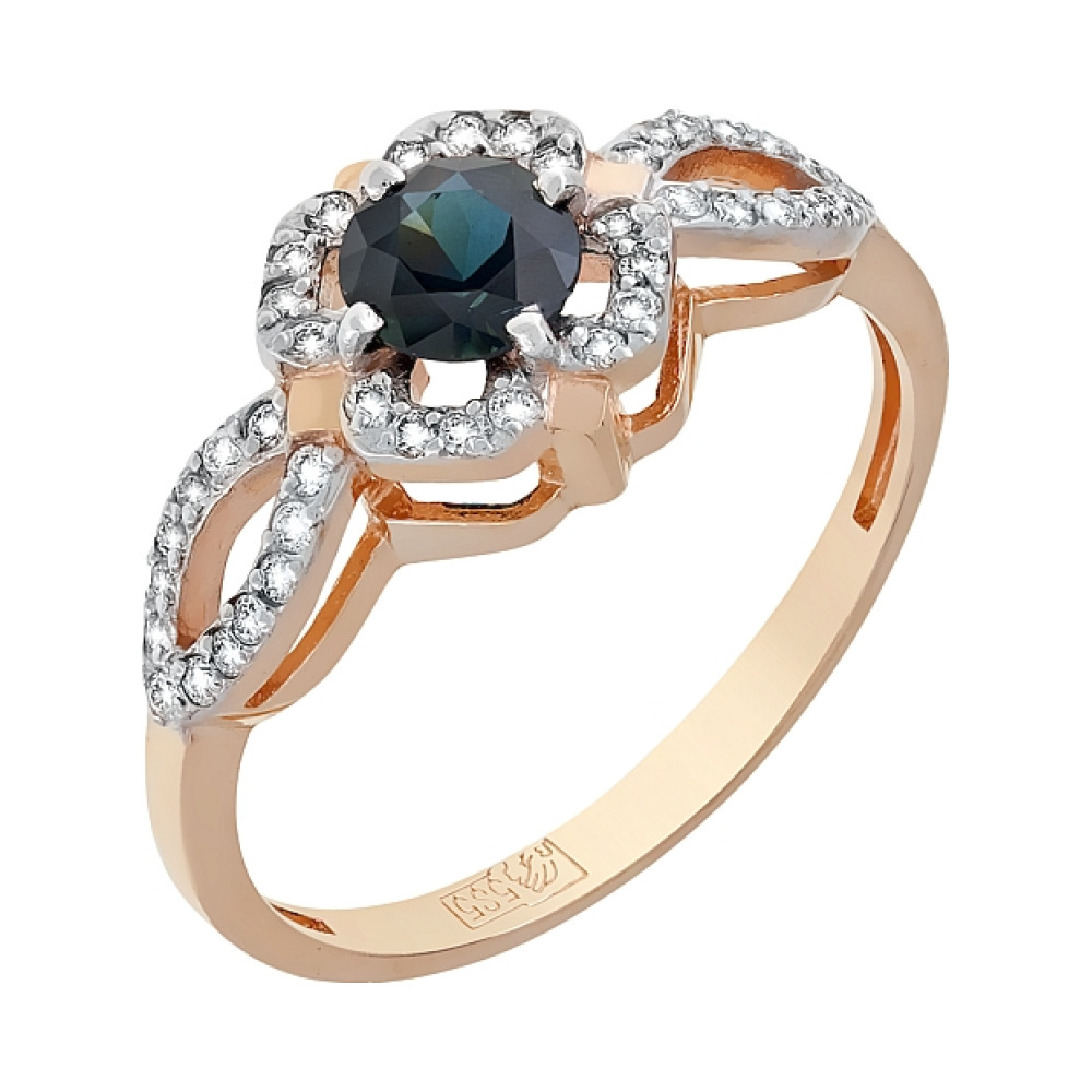 Золотое кольцо с бриллиантом и сапфиром № 119210