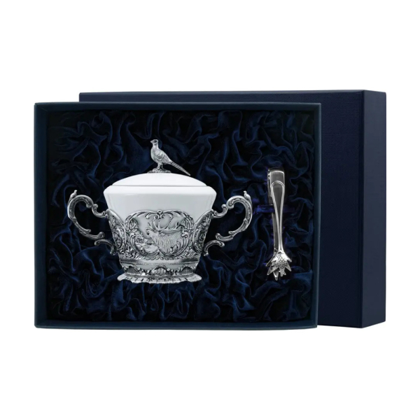 Набор Королевская охота: сахарница и щипцы для сахара из серебра 925 пробы