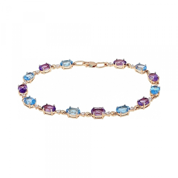 Золотой браслет с аметистом, топазом  и фианитом № 115340