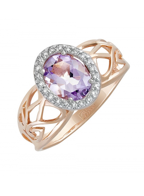 Золотое кольцо с аметистом и фианитом № 122870