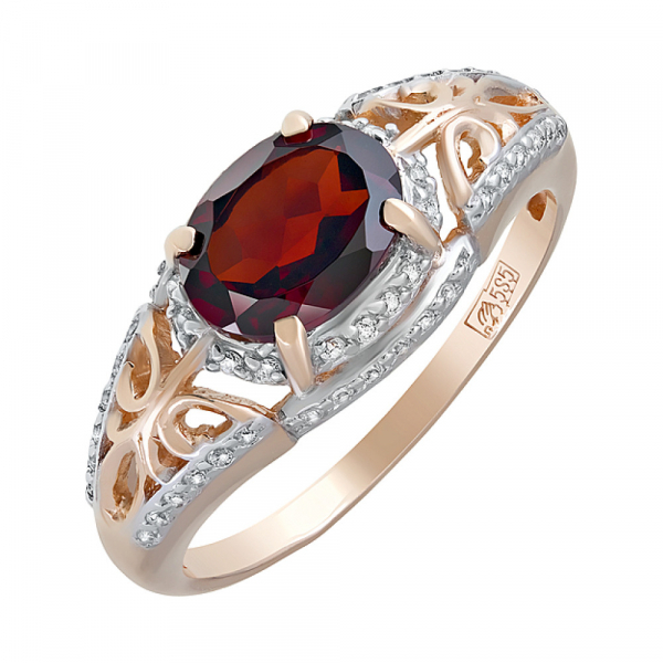 Золотое кольцо с гранатом и фианитом № 124105