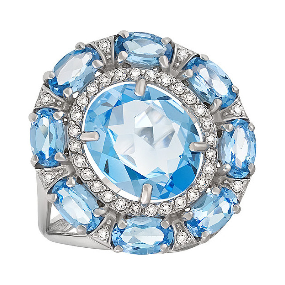 Серебряное кольцо с топазом и фианитом № 132162