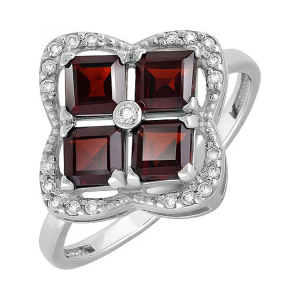 Серебряное кольцо с гранатом и фианитом № 132048