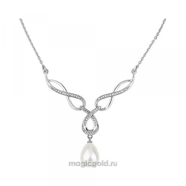 Серебряное колье с перламутровым жемчугом и фианитом № 134608