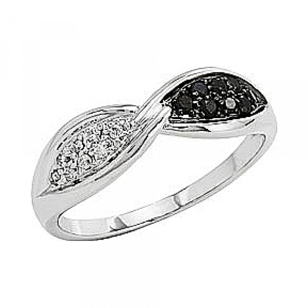 Золотое кольцо с чёрным и белым бриллиантами № 81928