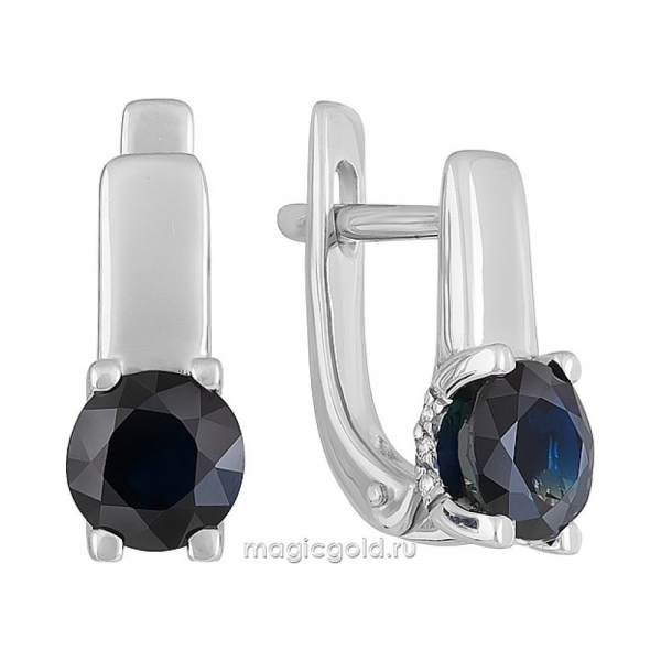 Золотые серьги с бриллиантом и сапфиром № 159757
