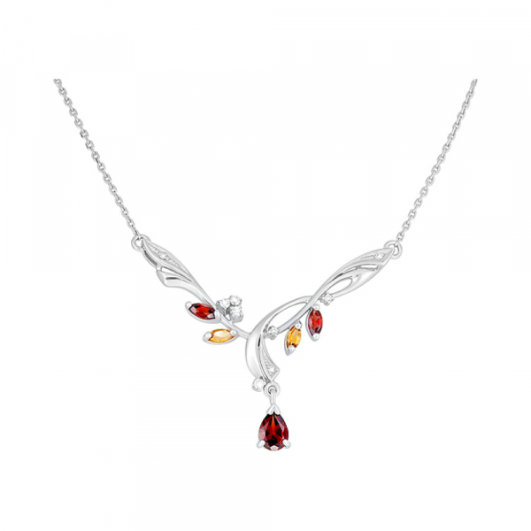 Серебряное колье с полудраг. вставками № 123921