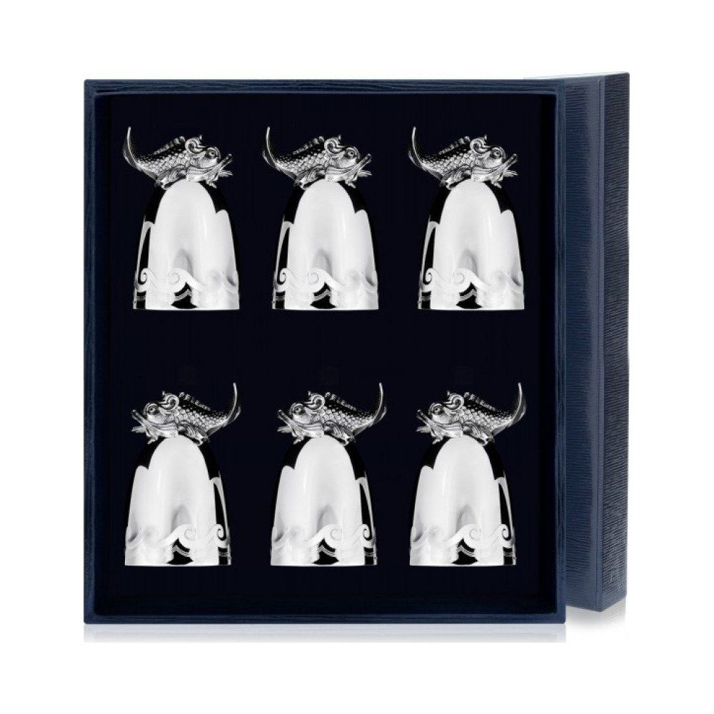 Набор серебряных стопок  Царь-Рыба  с чернением из 6 предметов