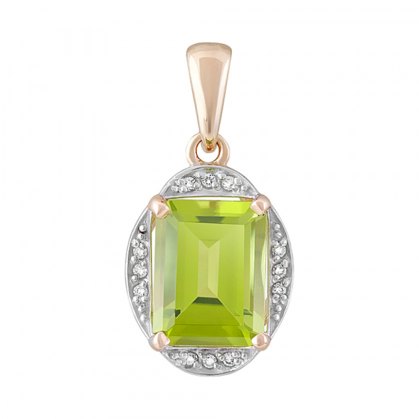 Золотая подвеска с хризолитом и фианитом № 126587