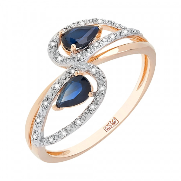 Золотое кольцо с бриллиантом и сапфиром № 113773