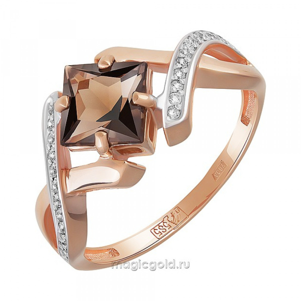 Золотое кольцо с раухтопазом и фианитом № 164445