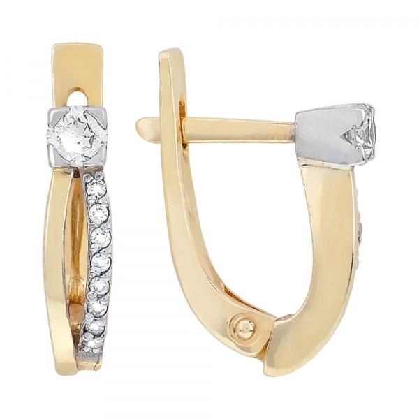 Золотые серьги с бриллиантом № 103394