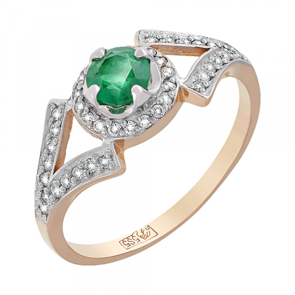 Золотое кольцо с бриллиантом и изумрудом № 119219