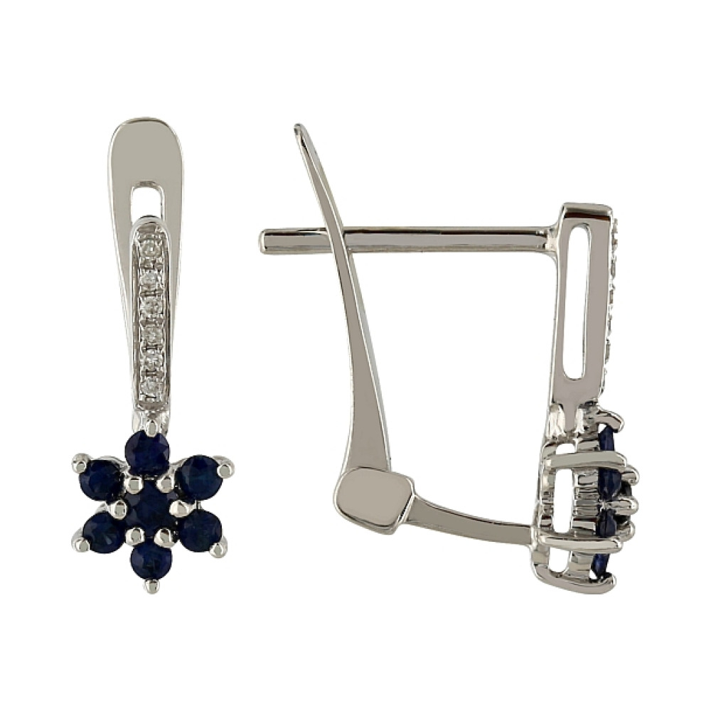 Золотые серьги с бриллиантами и сапфиром № 107080