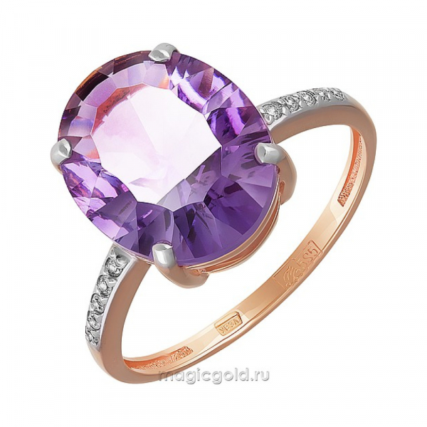 Золотое кольцо с аметистом и фианитом № 165888
