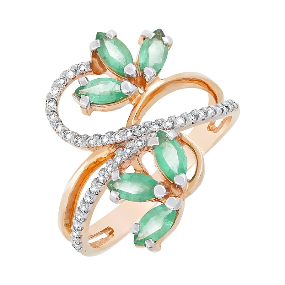 Золотое кольцо с бриллиантом и изумрудом № 85883