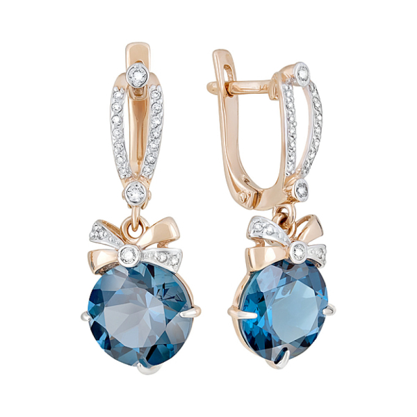 Золотые серьги с топазом и фианитом № 127025