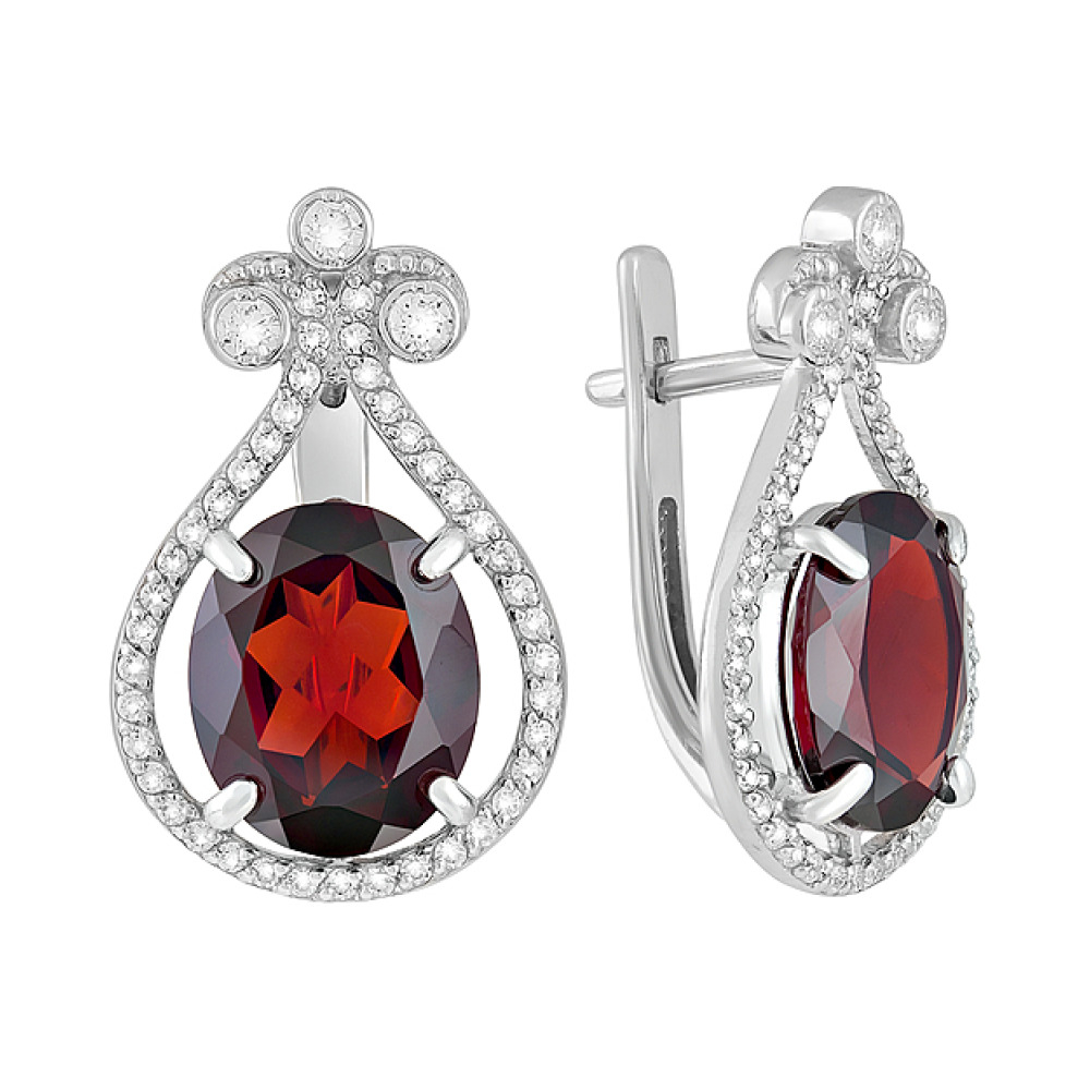 Серебряные серьги с гранатом и фианитом № 127993