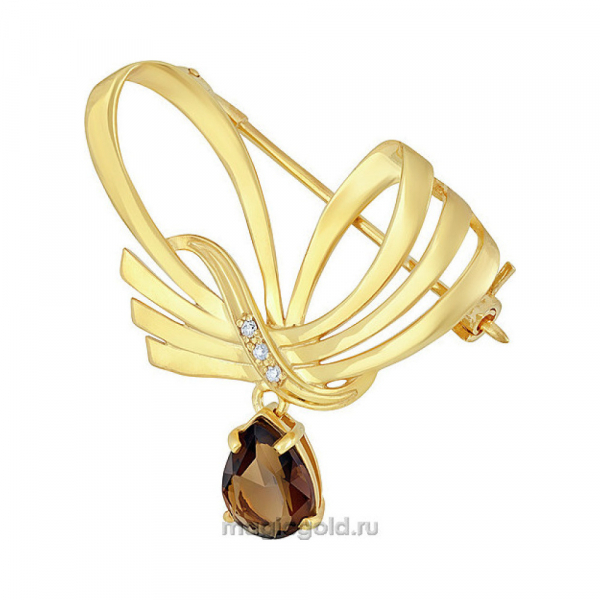 Серебряная брошь с алпанитом, фианитом и золот покрытием № 135065