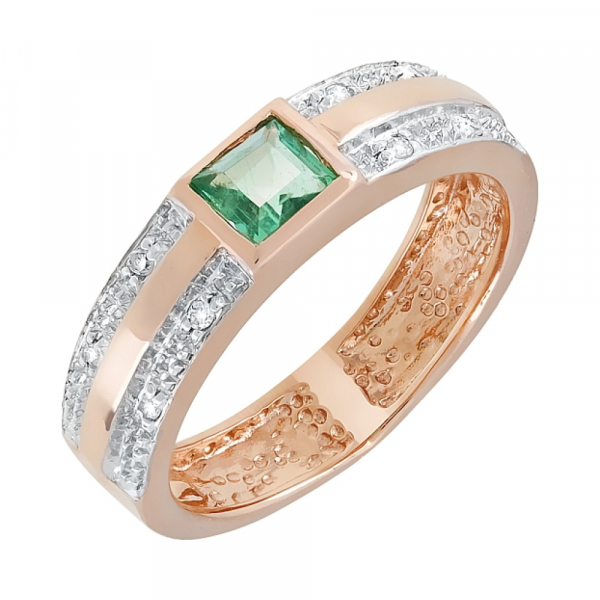 Золотое кольцо с бриллиантом и изумрудом № 2850