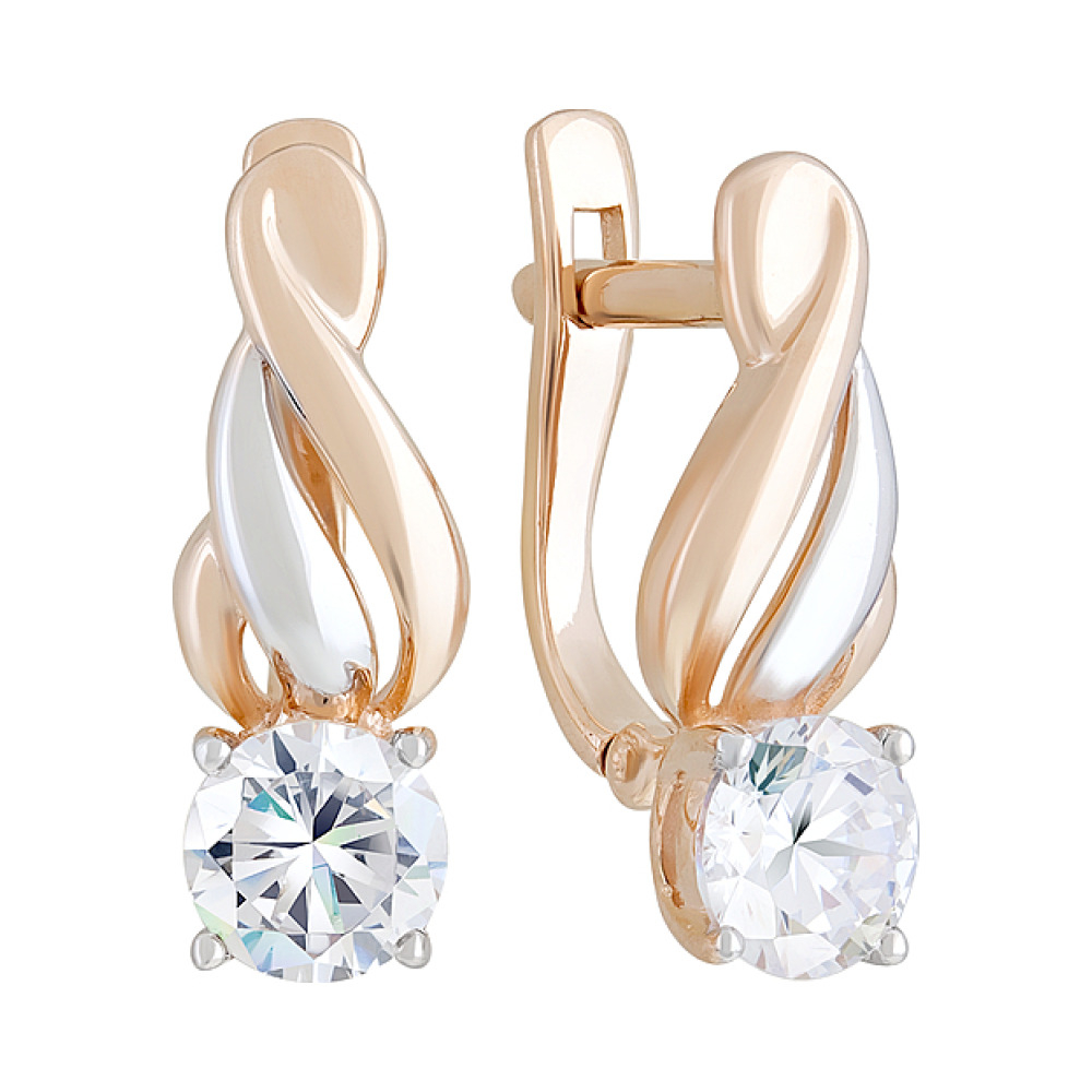 Золотые серьги с фианитом № 128012