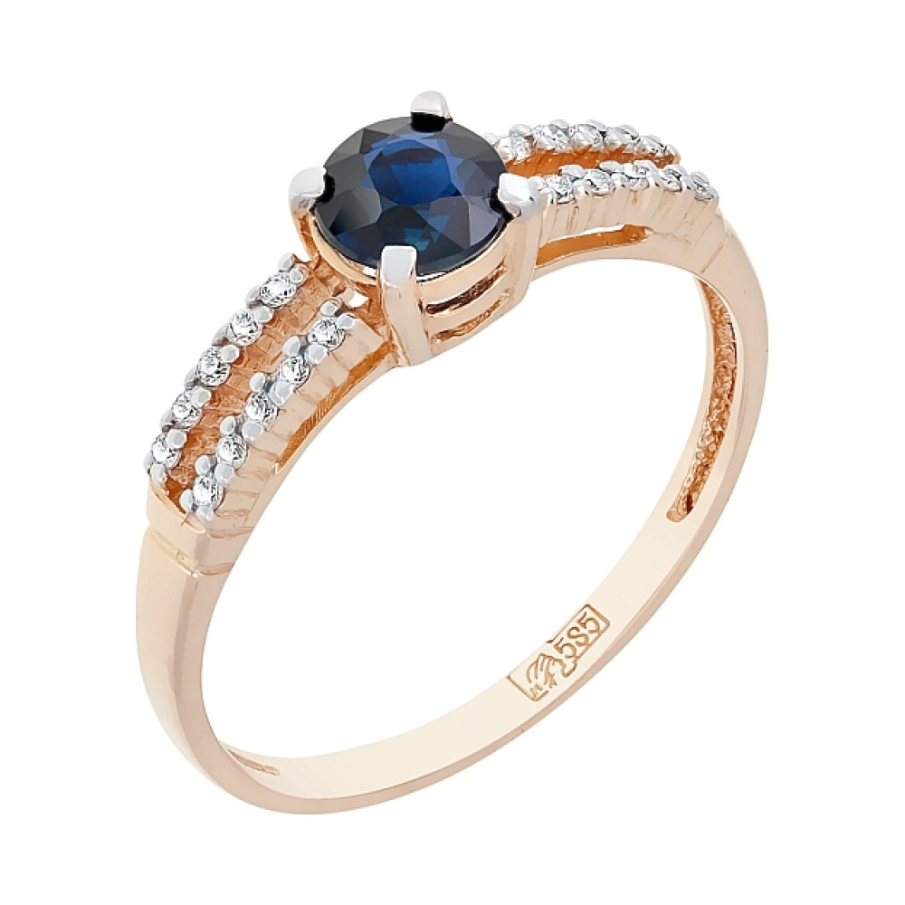 Золотое кольцо с бриллиантом и сапфиром № 115658