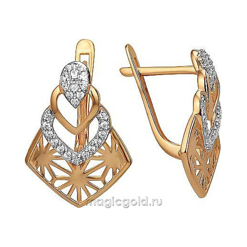 Золотые серьги с фианитом № 173149
