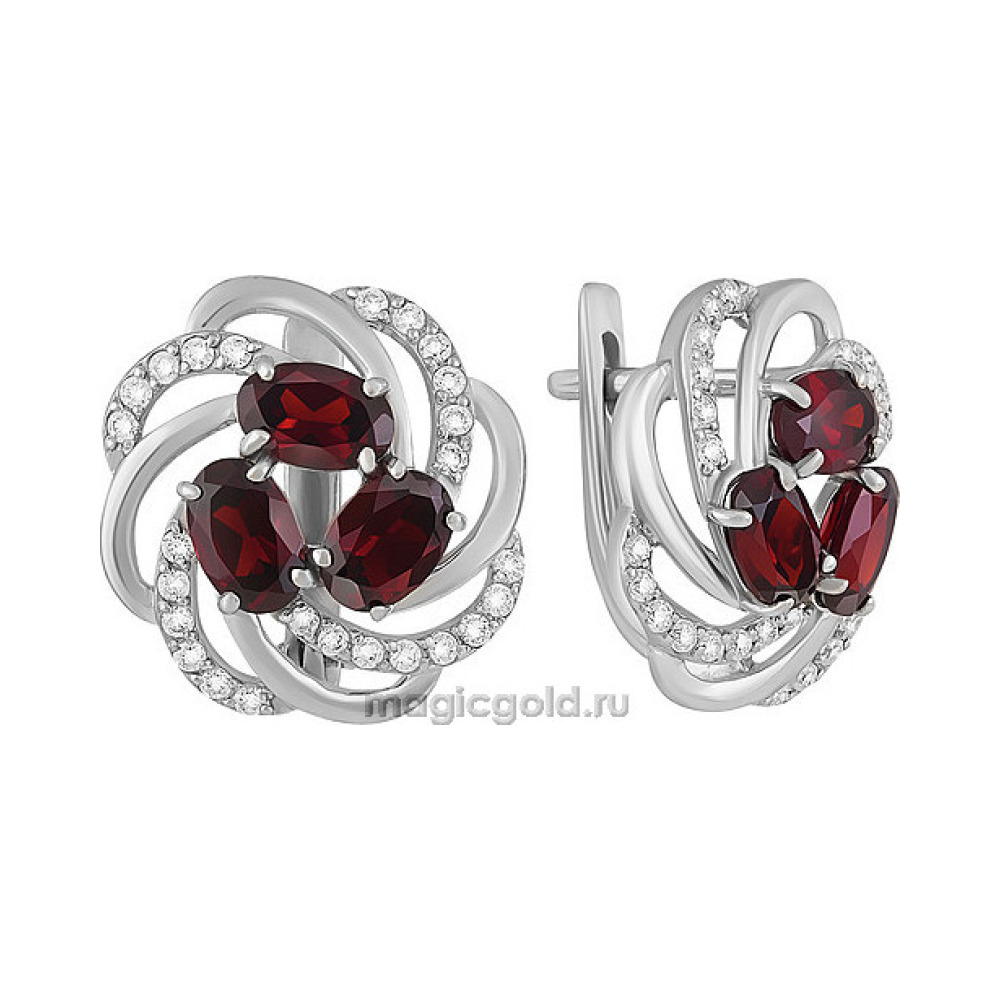 Серебряные серьги с гранатом и фианитом № 136572