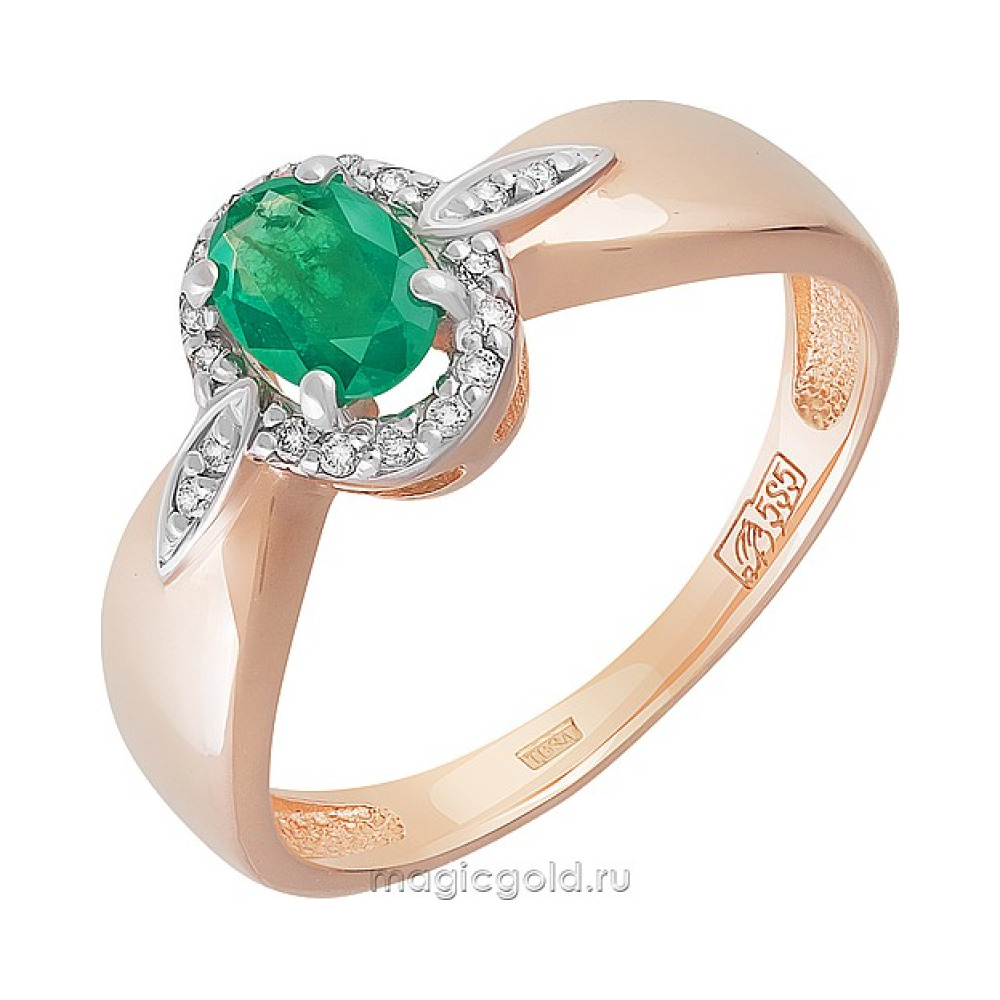 Золотое кольцо с бриллиантом и изумрудом № 159105