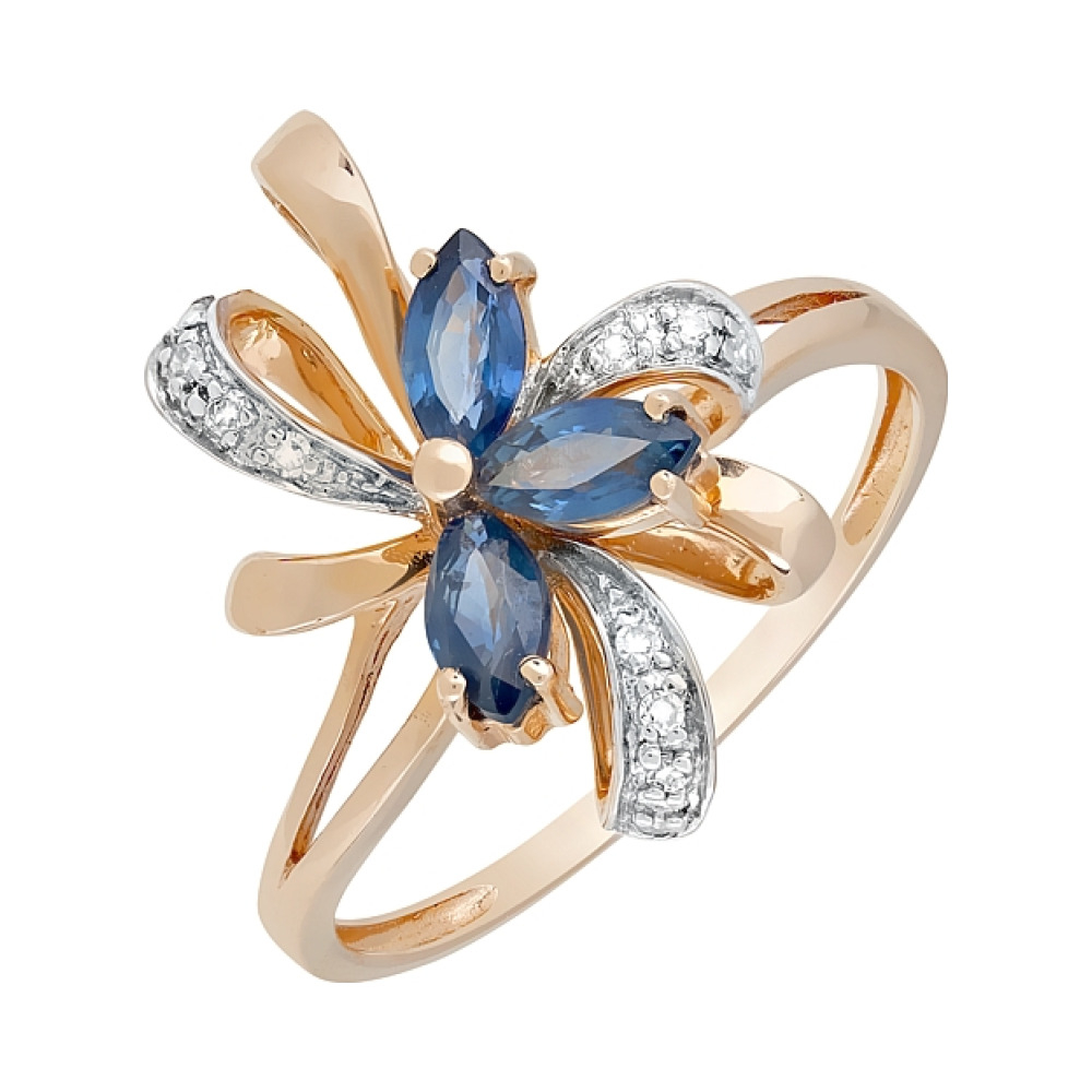 Золотое кольцо с бриллиантом и сапфиром № 84958