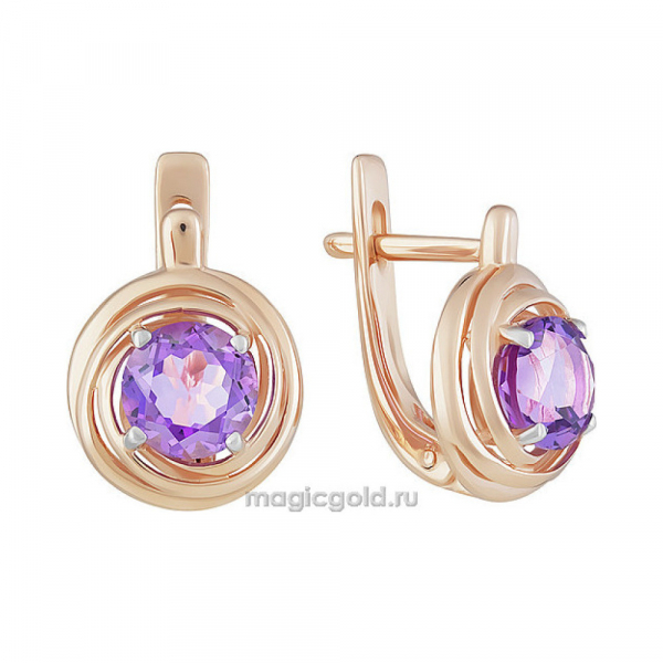 Золотые серьги с аметистом № 160612