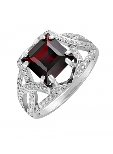 Серебряное кольцо с гранатом и фианитом № 129632