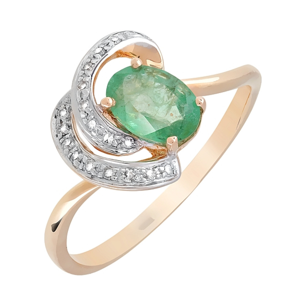 Золотое кольцо с бриллиантом и изумрудом № 99213