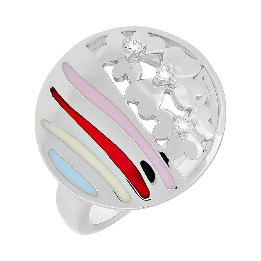 Серебряное кольцо с фианитом и эмалью № 106221