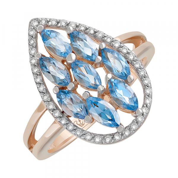 Золотое кольцо с топазом и фианитом № 123070