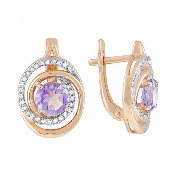 Золотые серьги с аметистом и фианитом № 119395