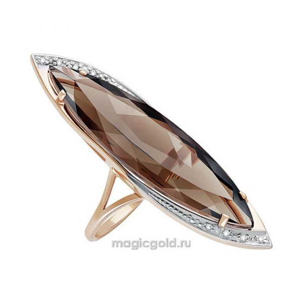 Золотое кольцо с раухтопазом и фианитом № 138279