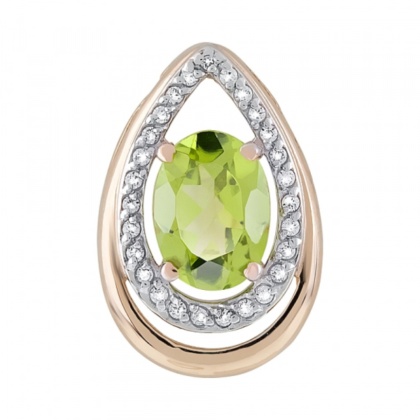 Золотая подвеска с хризолитом и фианитом № 119323