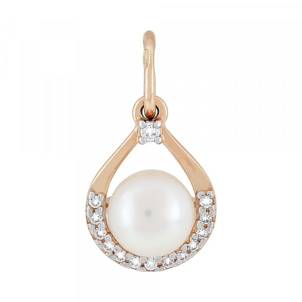 Золотая подвеска с жемчугом и фианитом № 119043