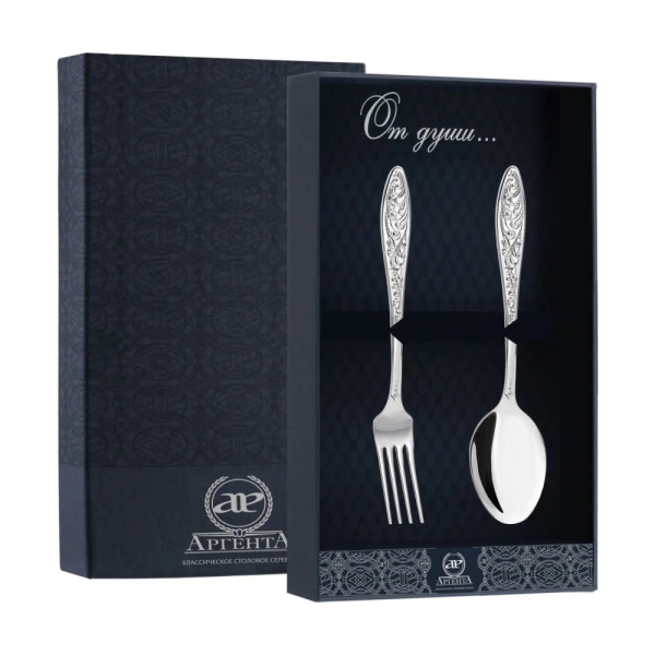 Набор десертный Морозко: вилка и ложка из серебра 925 пробы