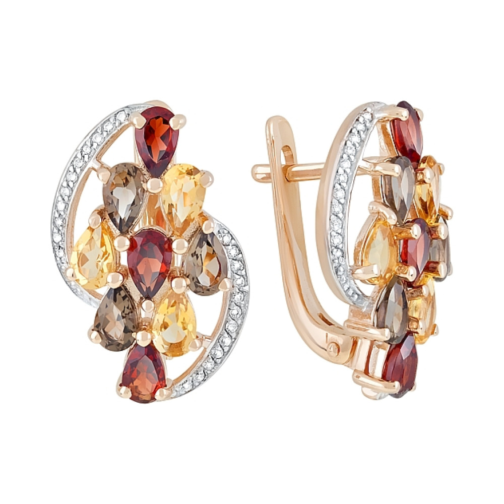 Золотые серьги с полудрагоценными  вставками и фианитом № 120452