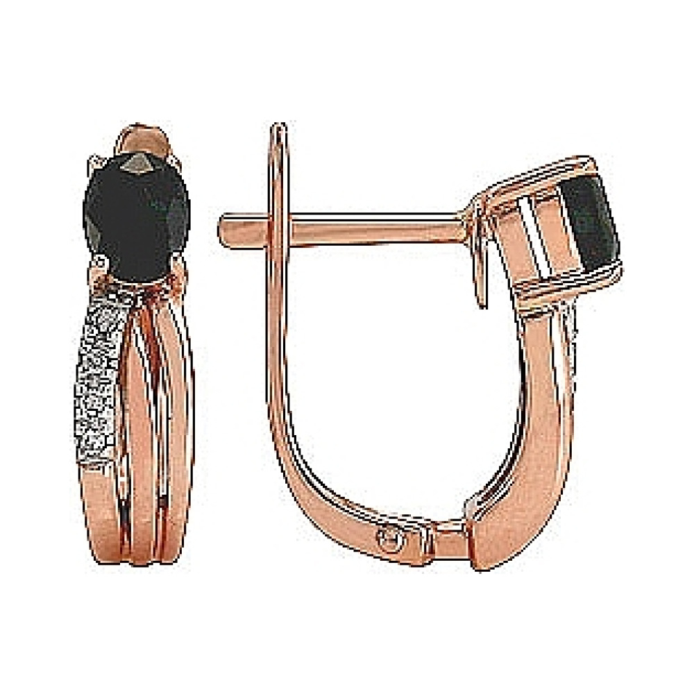 Золотые серьги с бриллиантом и сапфиром № 74487