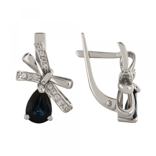 Золотые серьги с сапфиром и фианитом № 101169