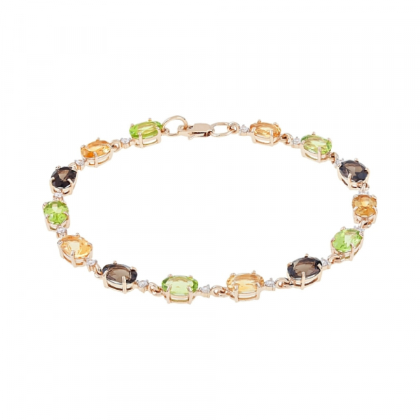 Золотой браслет с цитрином,хризолитом,раухтопазом  и фианитом № 112343