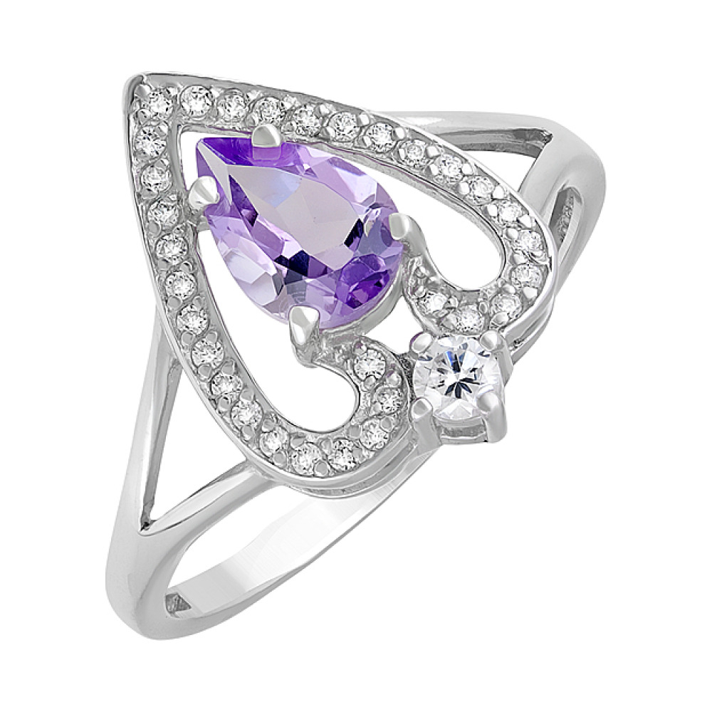 Серебряное кольцо с аметистом и фианитом № 123276