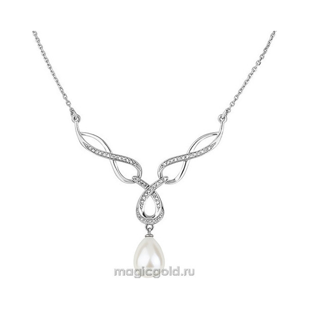 Серебряное колье с перламутровым жемчугом и фианитом № 134608