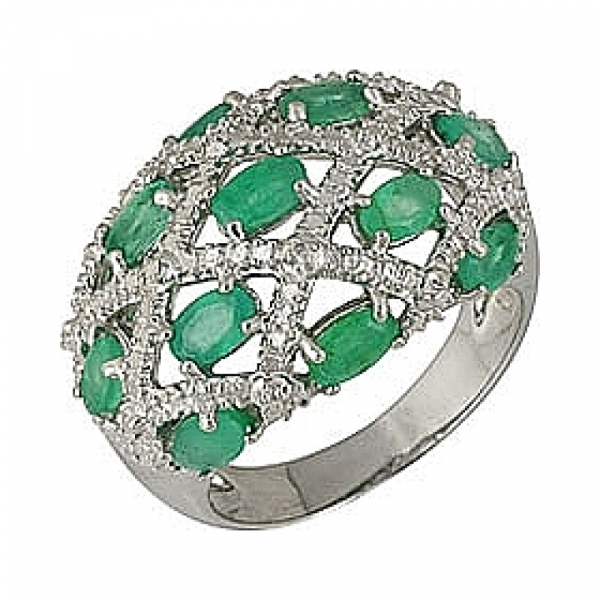 Серебряное кольцо с изумрудом и фианитом № 68415