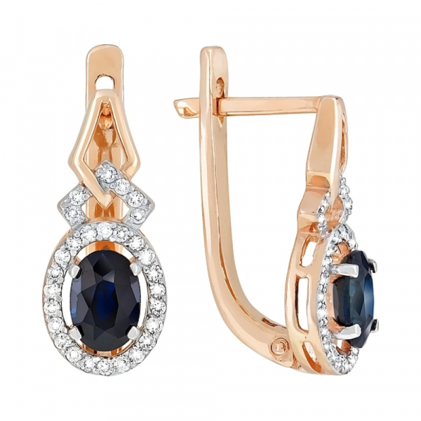 Золотые серьги с бриллиантом и сапфиром № 119192