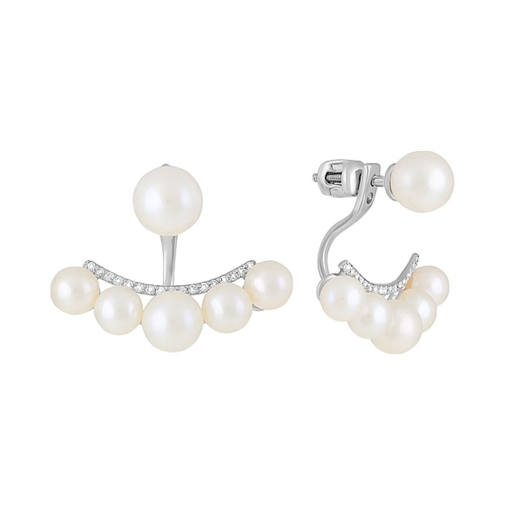 Пуссеты с жемчугом и фианитом № 126937