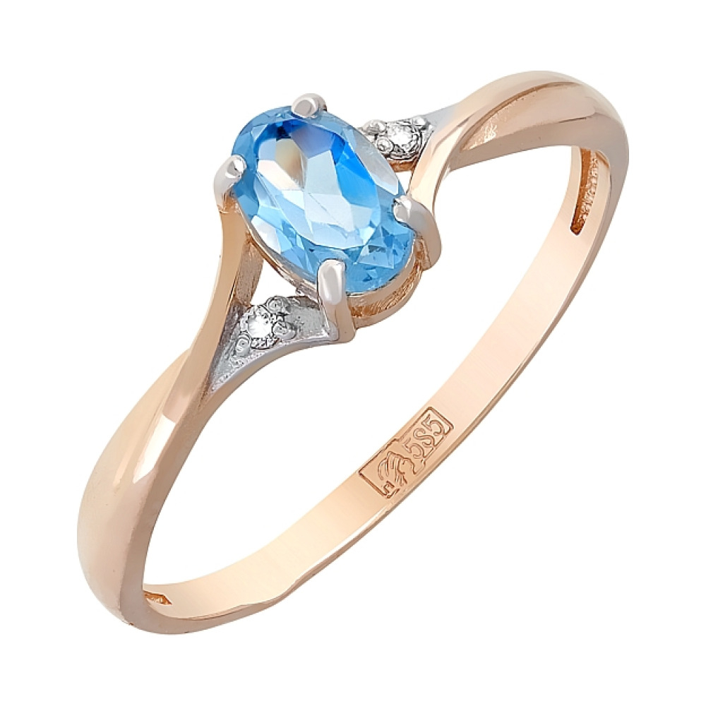 Золотое кольцо с топазом и фианитом № 121231